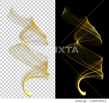 Glowing twisted transparent ribbon on white and black backgrounds with luminous lines and smooth curves for elegant compositions 136439931