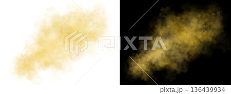Golden transparent cloud on white and black backgrounds with soft diffusion and glowing texture for elegant compositions 136439934