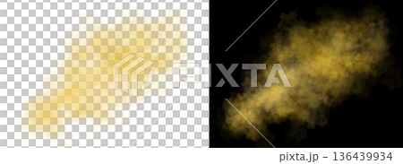 Golden transparent cloud on white and black backgrounds with soft diffusion and glowing texture for elegant compositions 136439934
