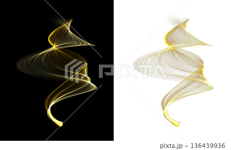 Glowing twisted transparent ribbon on white and black backgrounds with luminous lines and smooth curves for elegant compositions Glowing twisted transparent ribbon on white and black backgrounds with luminous lines and smooth curves for elegant compositions 136439936