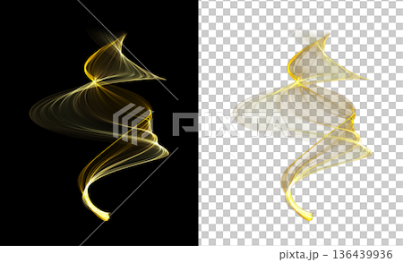 Glowing twisted transparent ribbon on white and black backgrounds with luminous lines and smooth curves for elegant compositions Glowing twisted transparent ribbon on white and black backgrounds with luminous lines and smooth curves for elegant compositions 136439936