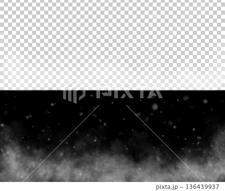 Snowflakes falling through mist on white and black backgrounds with atmospheric contrast and soft visual texture 136439937