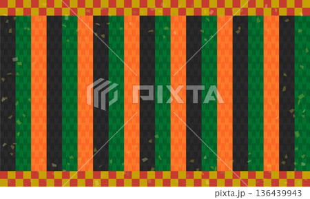 金箔をあしらった歌舞伎の定式幕と市松模様の背景 136439943