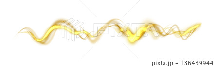 Golden abstract ribbon with smooth curves and transparent segments on white background for elegant visual concepts 136439944