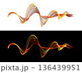 Colorful fire light waveforms on white and black backgrounds with smooth curves and transparency for dynamic compositions. 136439951