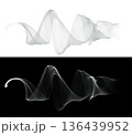 Abstract wave lines steam or smoke on white and black backgrounds with smooth curves and translucent texture for elegant compositions. 136439952