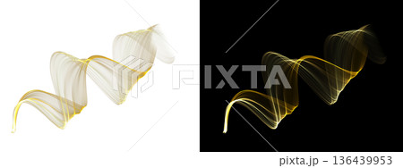 Glowing twisted transparent ribbon on white and black backgrounds with luminous lines and smooth curves for elegant compositions 136439953