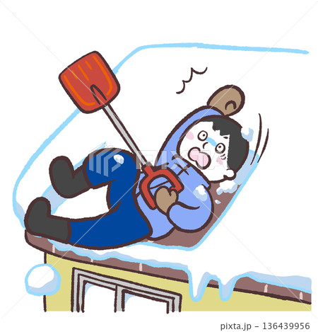 屋根の雪下ろしで滑る男性のイラスト 136439956