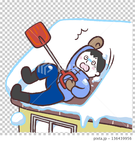 屋根の雪下ろしで滑る男性のイラスト 136439956