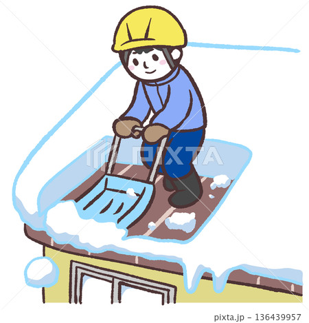 屋根の雪下ろしをする男性のイラスト 屋根の雪下ろしをする男性のイラスト 136439957