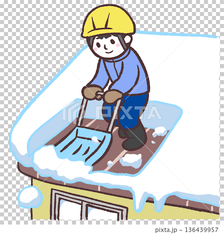 Illustration of a man removing snow from a roof Illustration of a man removing snow from a roof 136439957