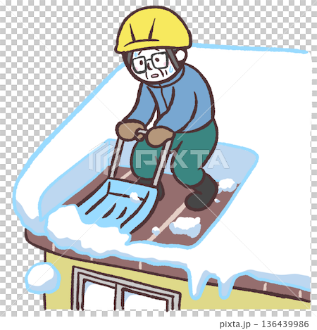 圖：一位老人正在清理屋頂上的積雪 136439986