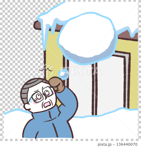 Illustration of a senior man surprised by falling snow 136440070