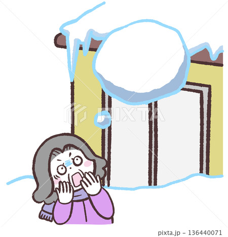 落雪に驚くシニア女性のイラスト 136440071