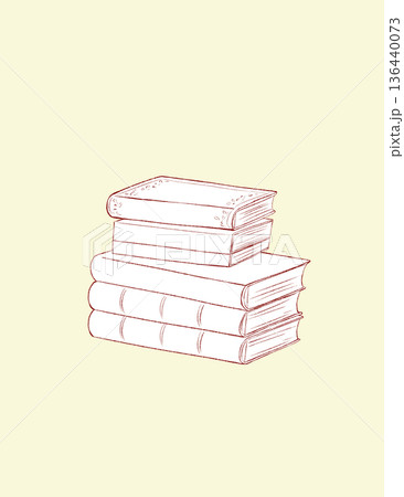 積まれた分厚い本　線画 136440073