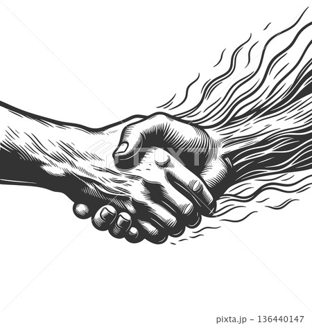 Surreal handshake transforming into flowing lines 136440147