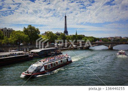 View of the Seine River and the Eiffel Tower in Paris, France 136440255