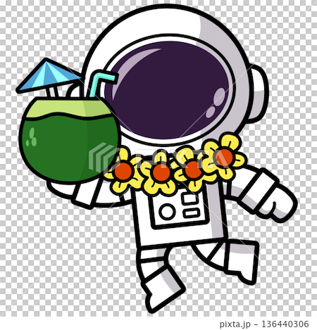 Cute Astronaut on Tropical Vacation with Coconut water, Summer Cosmic Vacation  136440306