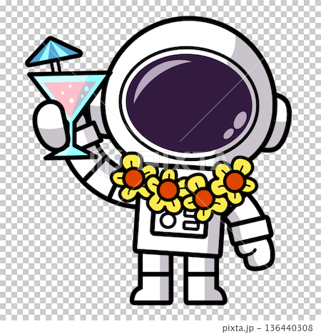 Cute Astronaut on Tropical Vacation with Coconut water, Summer Cosmic Vacation  136440308