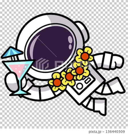 Cute Astronaut on Tropical Vacation with Coconut water, Summer Cosmic Vacation  136440309