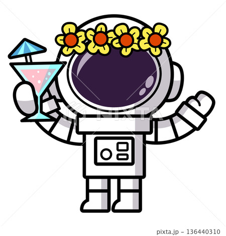 Cute Astronaut on Tropical Vacation with Coconut water, Summer Cosmic Vacation Cute Astronaut on Tropical Vacation with Coconut water, Summer Cosmic Vacation 136440310