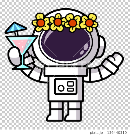 Cute Astronaut on Tropical Vacation with Coconut water, Summer Cosmic Vacation  136440310