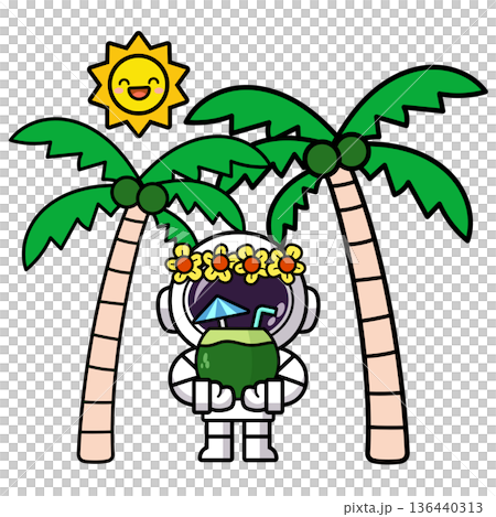 Cute Astronaut on Tropical Vacation with Coconut water, Summer Cosmic Vacation Cute Astronaut on Tropical Vacation with Coconut water, Summer Cosmic Vacation 136440313