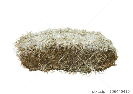 Compressed hay bale isolated with clipping path 136440410