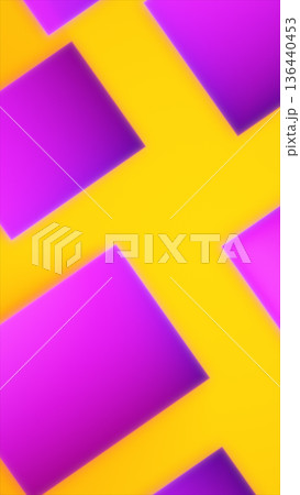 Bright abstract geometric composition with bold yellow cross shapes on a purple background, creating a playful modern graphic design 136440453