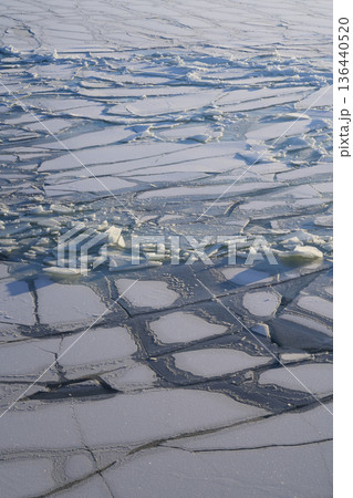 Ice Fragments Shimmer. Chilly Sea Ice Breaks Into Mosaic Structures 136440520