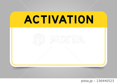 Label banner that have yellow headline with word activation and white copy space, on gray background 136440523