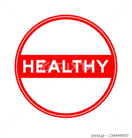 Red color round seal sticker in word healthy on white background Red color round seal sticker in word healthy on white background 136440607