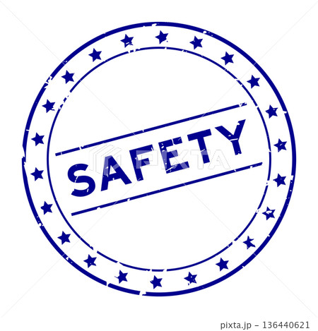 Grunge blue safety word round rubber seal stamp on white background 136440621