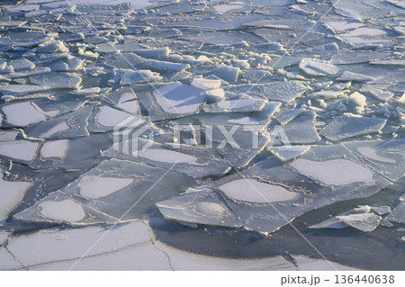 Ice Fragments Shimmer. Chilly Sea Ice Breaks Into Mosaic Structures 136440638