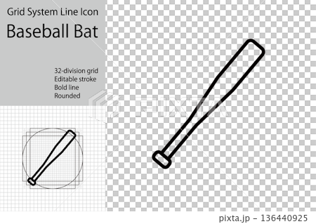 Baseball bat icon, batting image 136440925