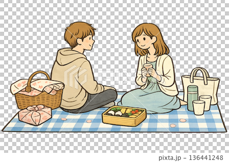 一對情侶野餐的插圖 136441248
