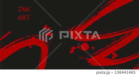 Abstract Red Ink Brush Strokes Art on Blackのイラスト素材 [136441465] - PIXTA