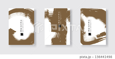 Brown ink brush stroke on white backgrounds set. Brown ink brush stroke on white backgrounds set. 136441498