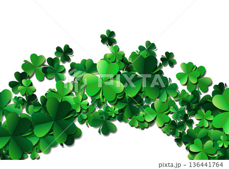 Saint Patricks day background with sprayed green clover leaves o 136441764