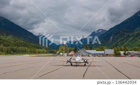 Skagway, Alaska, USA - July 23, 2019: Cessna 340 aircraft plane in airport. Airport of Skagway with Cessna 340 aircraft. Plane jet of Cessna 340 aircraft. Cessna 340 aircraft Skagway, Alaska, USA - July 23, 2019: Cessna 340 aircraft plane in airport. Airport of Skagway with Cessna 340 aircraft. Plane jet of Cessna 340 aircraft. Cessna 340 aircraft 136442034