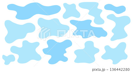 Minimal blue water blot shapes set with rounded puddles and simple liquid silhouettes. Flat aquatic vector elements for backgrounds icons frames and clean graphic design 136442280