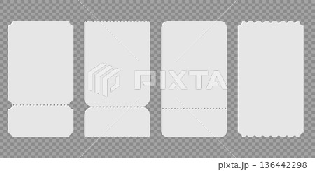 Collection of empty ticket shapes with perforated lines for party passes, cinema stubs, lottery coupons and event template designs Collection of empty ticket shapes with perforated lines for party passes, cinema stubs, lottery coupons and event template designs 136442298
