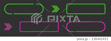 Glowing neon rectangle UI element. Led button frame for call to action design, web and app interfaces, game menus and dark futuristic backgrounds. 136442451