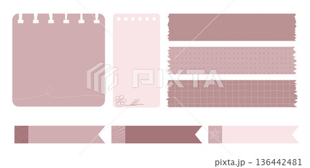 Collection of Cute Blank paper notes for to-do list, Daily and Weekly Planner. Scrapbook Stickers, different pieces of washi tape and bookmarks for scheduler or organizer 136442481