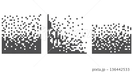 Pixel disintegration background. Decay effect. Dispersed dotted pattern. Concept of disintegration, pixel mosaic textures with simple square particles. 136442533