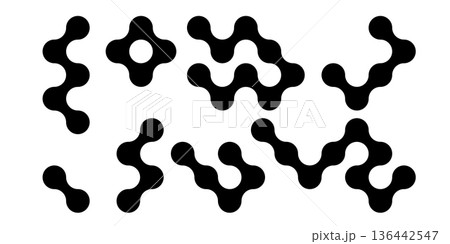 Meta balls collection. Connected morph dots. Liquid blobs fluid set. Rounded design elements for logo, icon, tag, emblem, poster. Meta balls collection. Connected morph dots. Liquid blobs fluid set. Rounded design elements for logo, icon, tag, emblem, poster. 136442547