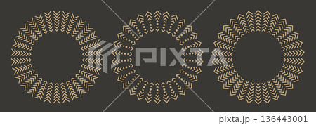 Linear boho straw design sun. Simple bohemian frames, gipsy style outline vector sunbeam, mystic magic esoteric spiritual round icons. Linear boho straw design sun. Simple bohemian frames, gipsy style outline vector sunbeam, mystic magic esoteric spiritual round icons. 136443001