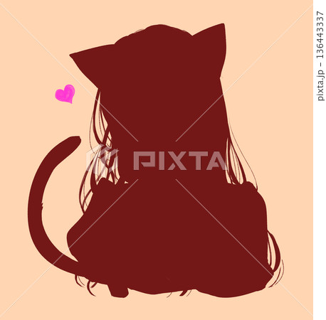 小動物系女子　猫耳　しっぽ　シルエット 136443337