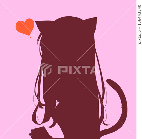 猫耳としっぽの生えた女性　恋愛　シルエット 136443340