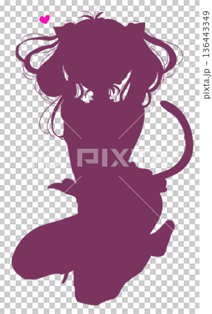 長著貓耳和尾巴的惡魔女人輪廓 136443349